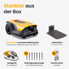 Laden Sie das Bild in den Galerie-Viewer, Stiga kabelloser Mähroboter A 15v - mit kostenloser Abdeckung